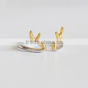2015 Tiny Delicate Adjustable 925 Sterling Silver Deer Antler Ring thumbnail-5
