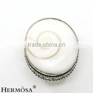 Free Shipping Origin Perfect White Shiva Shell 925 Sterling Silver Gemstone Men Rings thumbnail-1