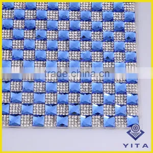 New Fashion Blue Hot Fix 8*8 Glass Crystal Rhinestone Sheet for Bags thumbnail-1