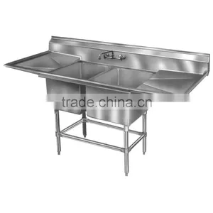 2 Two Bowl Commercial Stainless Steel Compartment Sink With Double Drainboard thumbnail-5