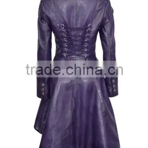 Ladies Edwardian Puple Gothic Style Lace Back Soft Lambskin Real Leather Jacket thumbnail-3