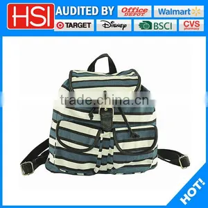 Green and White Stripe Front Fastener Women Drawstring Backpack thumbnail-1