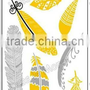 2015 Metallic Flash Golden Custom Feather Temporary Tattoos thumbnail-1