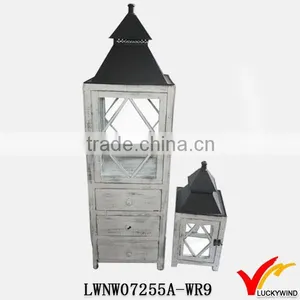 Bulk Decorative White Wooden Lantern With Metal Top thumbnail-1