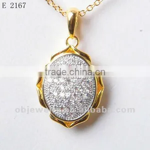 Gold Plated Micro Pave Silver Charms Brass Pendant thumbnail-1