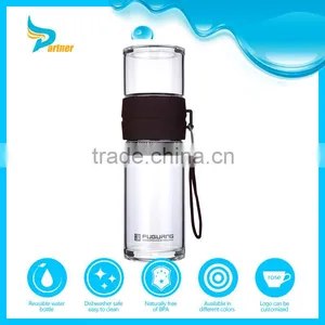 Clear Round 320 ml Heat Resistant Borosilicate Glass Water Bottle With Tea Fliter thumbnail-2