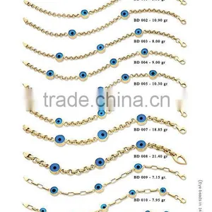 14K Solid Gold Turkish Evil Eye Bead Charm Amulet Bracelet thumbnail-1