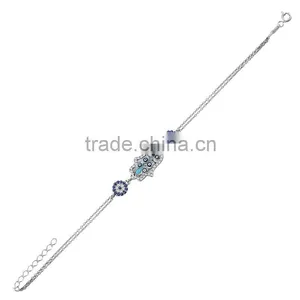 White Gold P. 925K Sterling Silver Fatima Hand Evil Eye Bracelet BSBL086 thumbnail-1