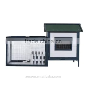 Pawhut 59" Wooden Rabbit Hutch With Outdoor Run - Green/White thumbnail-2