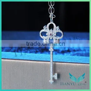 925 Sterling Silver Key Style Necklace Moissantie Diamond Pendants Charms Jewelry thumbnail-3
