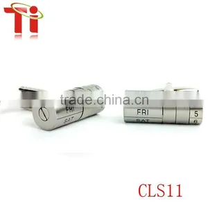 316L Stainless Steel Adjustable Date Brushed Silver Metal Bar Cufflinks thumbnail-1