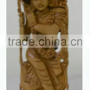 Hindu God Shiva Krishna Goddess Laxmi Sarasvati Ganesha Sandalwood Statue Murti thumbnail-5