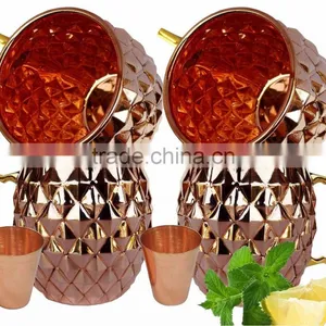 Copper Moscow Mule Mug - Diamond Hammer Barrel Cups - Cocktail Cups/Glasses Set Of 4 Mug thumbnail-1