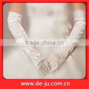 White Shinny Satin Fabric With Hand Wedding Party Dress Long Satin Gloves thumbnail-1