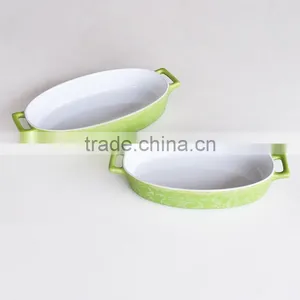 Set of 3 Oval Shape Bake Dish, Stoneware With Solid Color thumbnail-2