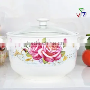 8" Porcelain Microwave Round Pot With Glass Lid thumbnail-2