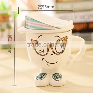 Promotional Gift Navy Ceramic Water Tea Milk Coffee Cup Mug With Handle and Lid thumbnail-6
