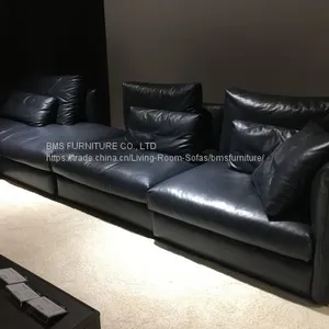 Italian Modern Full Leather High End Large Sectional Sofa Black thumbnail-2