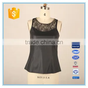 Women Custom Pu Leather Fabric Neck Chain Design Lace Patchwork Tank Top thumbnail-1