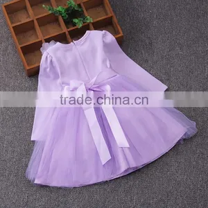 2017 New Style Winter Fall Baby Girls Pink Princess Flower Party Dress Baby Dresses Girls Purple Long Sleeves Designer Dresses thumbnail-3