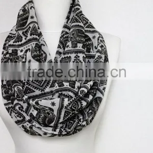 Elephant Pattern Chiffon Infinity Scarf, Circle Scarf, Long Scarf, Spring - Fall - Winter - Summer Fashion thumbnail-3
