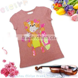 New Arrival Summer Fashion Carton Printing Design Tops Organic Cotton Children Girls S/S t Shirt thumbnail-1