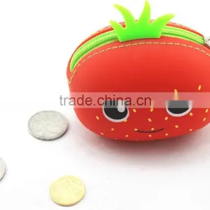Cute Strawberry Fruit Series Rubber TPR Cartoon Silicone Wallet for Kids thumbnail-2