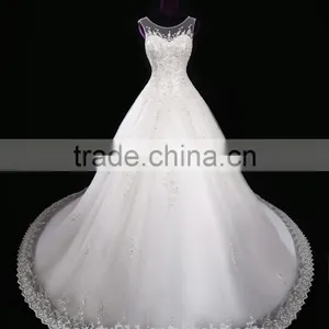 2017 New Style Luxury Beaded Round Neck Long Sleeve Mermaid Lace Wedding Dress BS42 thumbnail-3