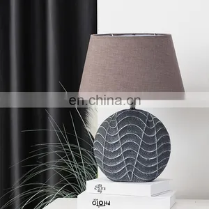 Hotel Decoration Living Room Ornaments Gray Ceramic Table Lamp Engraving Design Retro Desk Lamp thumbnail-2