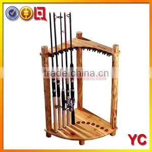 NEW Corner Stand 12 Pole Wood Space Saver Fishing Rod Storage Organizer Rack thumbnail-1