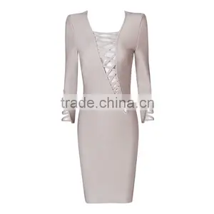 Summer Dress 2015 New Fashion Elegant and Sey Women Black Red Beige White Long Sleeve Evening Party Bandage Dress Bandage Bodyco thumbnail-2