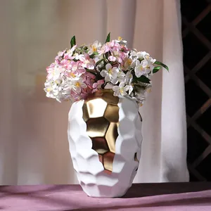 Creative Modern Simple Fashion White Gild Ceramic Flower Vase For Living Room Decor thumbnail-4