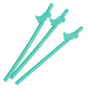 Factory Reusable Dinosaur Silicone Straw BPA Free Foldable Tumbler Silicone Baby Bottle Drinking Straw thumbnail-1