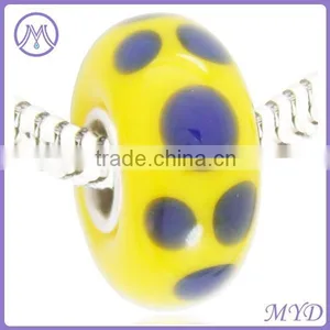 Yellow Blue Dots Fits Lampwork Glass Beads With Silver Core thumbnail-1
