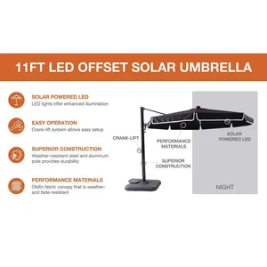 Offset 11FT Hanging Garden Umbrella UPF50+ Cantilever Polyester Crank Patio Outdoor OEM thumbnail-5