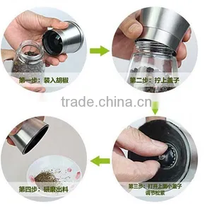 Amazon Manual Brushed Stainless Steel Salt and Pepper Mills Grinder Stunning Glass Body Pepper Grinder Long Bottle thumbnail-6