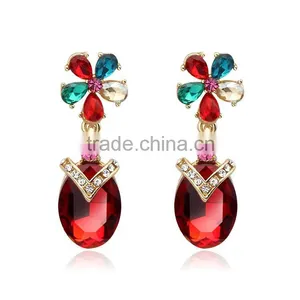 NEW Women Green Crystal Gold Plated Drop Dangle Earrings thumbnail-3