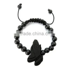 Good Quality Wood PRAYING HANDS Pendant Adjustable Hip Hop Wood Bracelet thumbnail-2