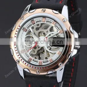 New WINNER Hollow Engraving Skeleton Casual Design Black Golden Case Rubber Strap Watches Men Luury Brand Automatic Watches thumbnail-2