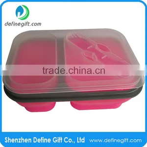 BPA Free 2 Compartment Eco Pink or Blue Folding Silicone Collapsible Food Container Quality Choice thumbnail-2