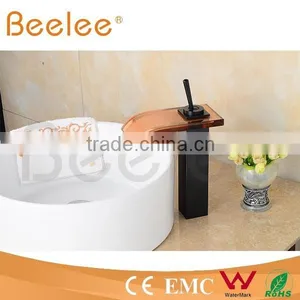 HOT SALE High Arc Balck Orb Antique Brass Glass Waterfall Vessel Faucet QL140421B thumbnail-1
