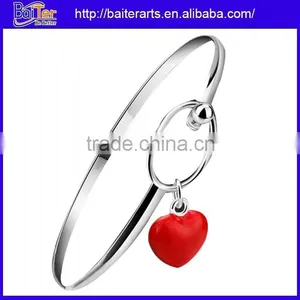 New Cute 925 Sterling Silver Plated Copper Heart Charm Bangle Bracelet For Girl thumbnail-1