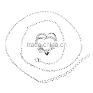 Fashion Jewellery Necklace Women 18k Gold Plated Austrian Crystal Rhinestone Zircon Chunky Double Heart Pendants thumbnail-6