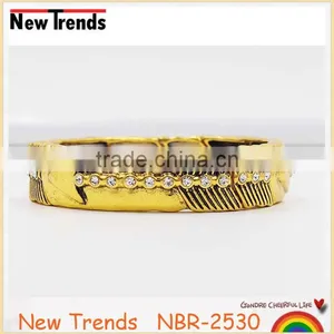 2016 Crystal Alloy Leaf Bangle Metallic Plated Fashion Leaves Rhinestone Bangle thumbnail-5
