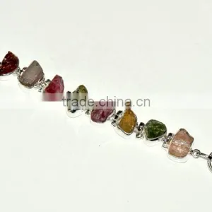 Raw Tourmaline Natural Gemstones 925 Sterling Silver Bracelet thumbnail-4