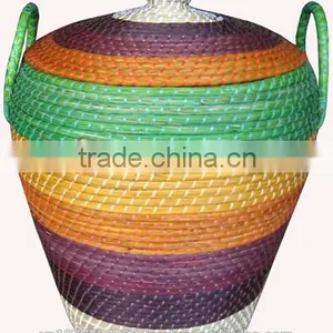 High Quality Best Selling 2015 Water Hyacinth Round Coloful Storage With Handle From Vietnam thumbnail-1