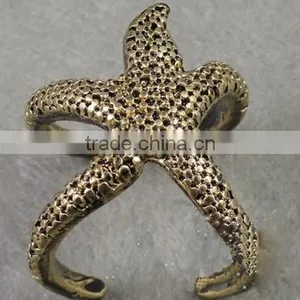 Retro Vintage Fashion Bronze Golden Alloy Sea Animal Starfish Ring Coral thumbnail-1