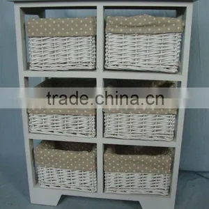 White Wooden Cabinet With Wicker Drawer/small Furniture thumbnail-1