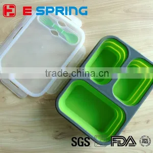 3 Compartment Portable Collapsible Silicone Food Storage Container With Lid thumbnail-1