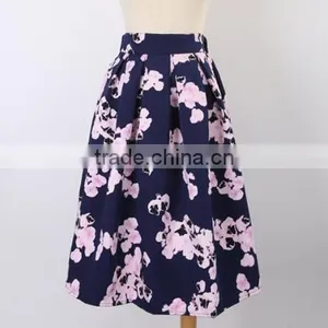 New Fashion Women's Retro Vintage Style Fashion Floral Casual Pleated Midi Puff Bubble Skirt thumbnail-2